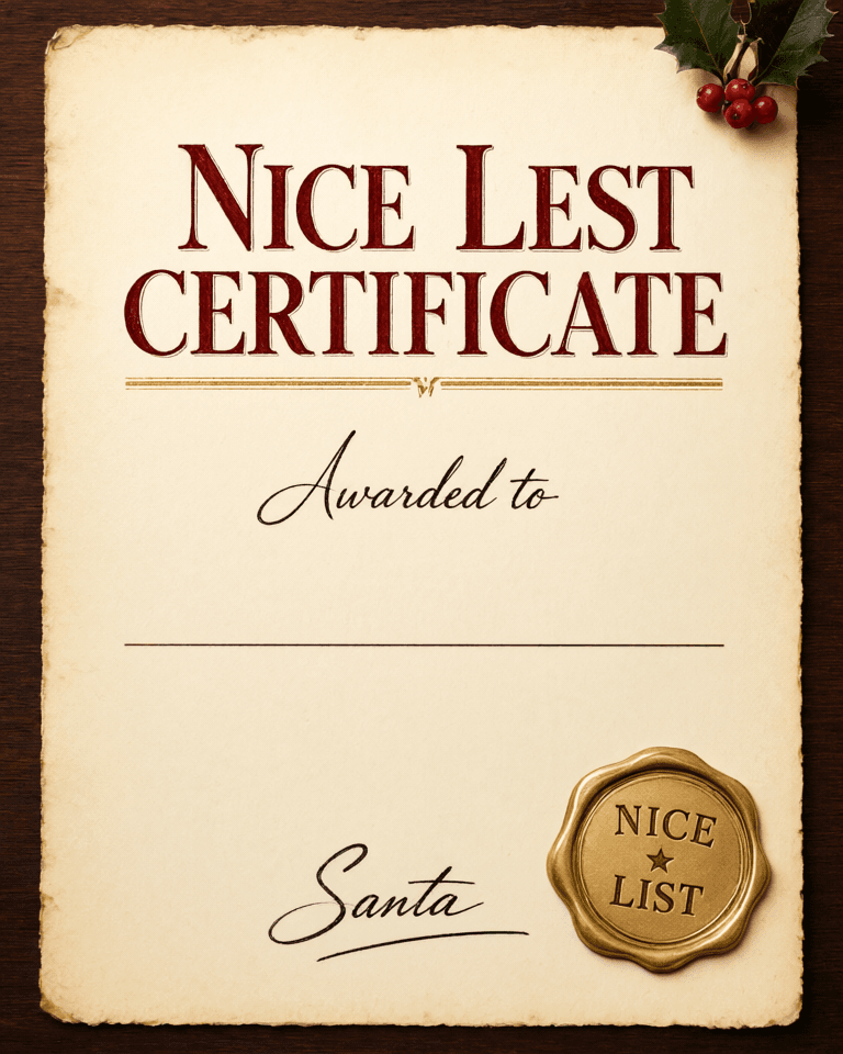 Santa’s Nice List certificate