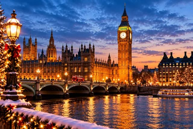 London at night during Christmas