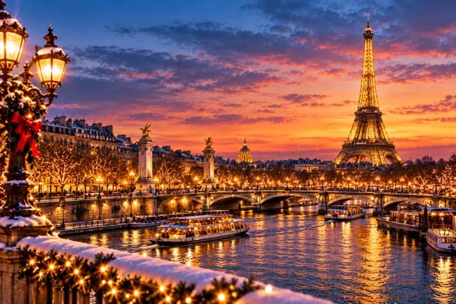 Paris at night during Christmas