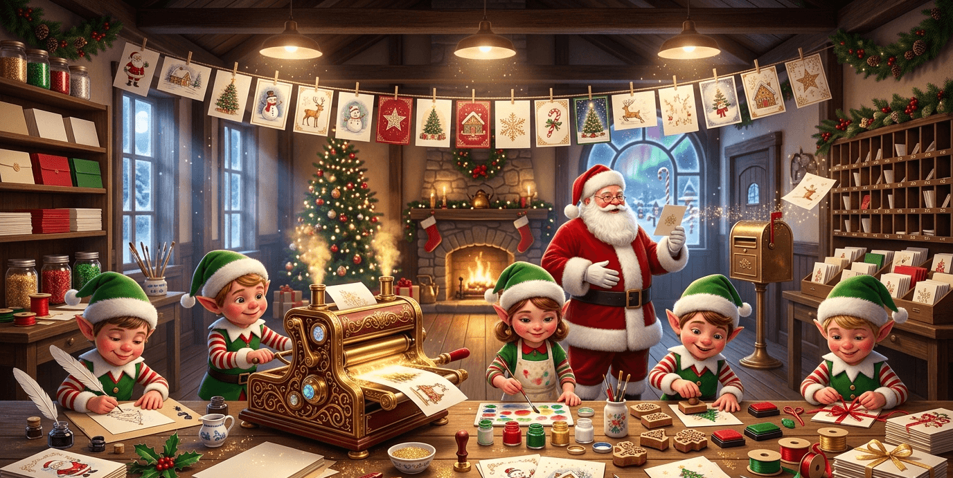 Beautiful Christmas cards spread across a festive table