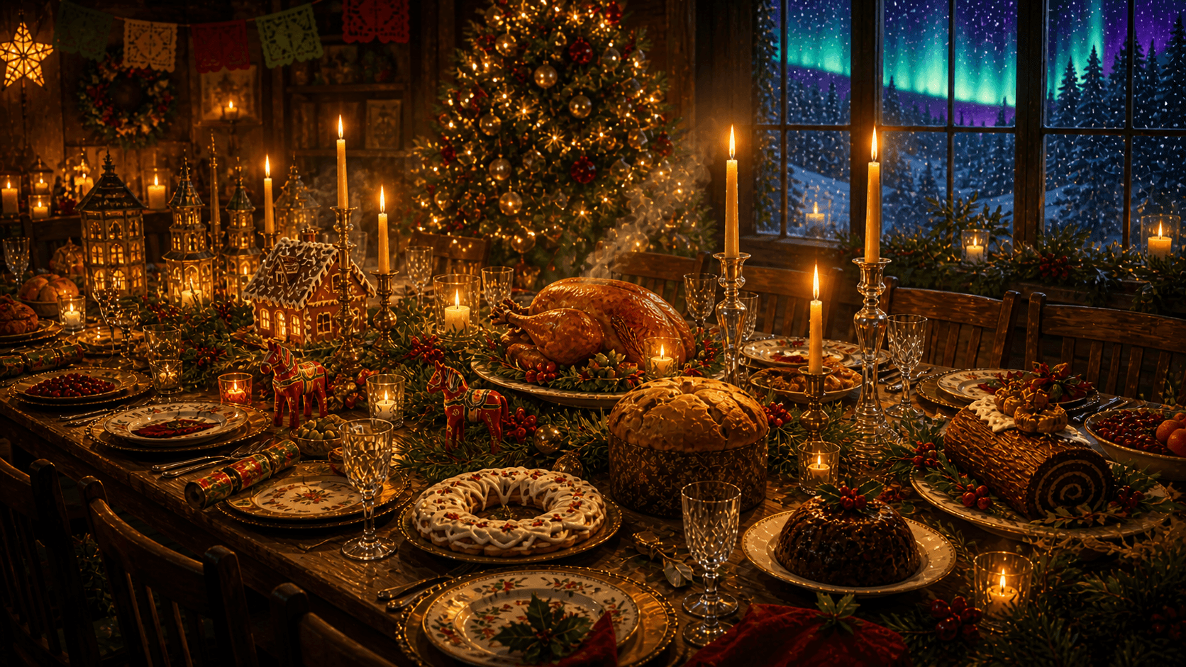 Magical Christmas dinner table with global traditions