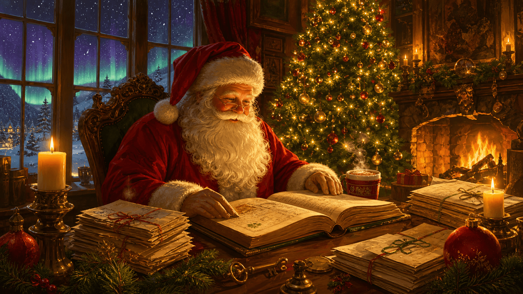 Magical North Pole Christmas planning scene