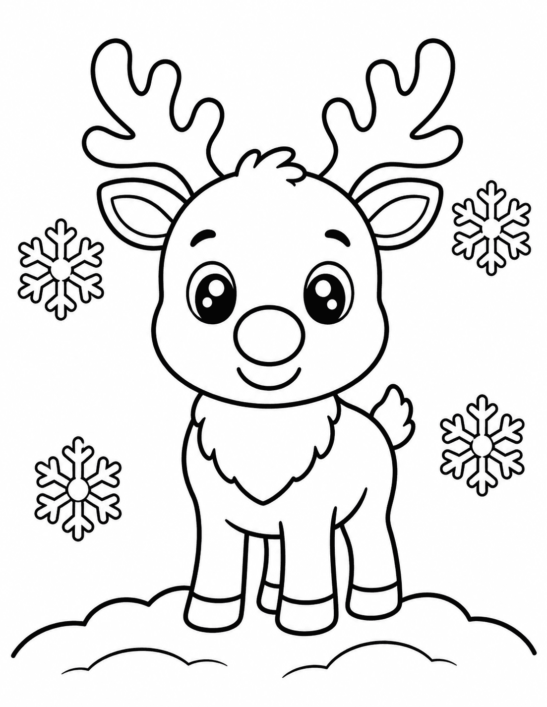 Rudolph the red-nosed reindeer — free printable Christmas coloring page for kids